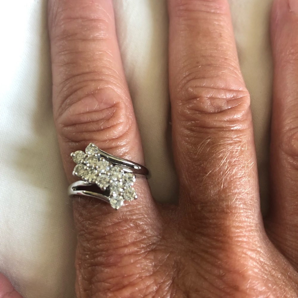 12-diamond waterfall ring in 14K white gold.